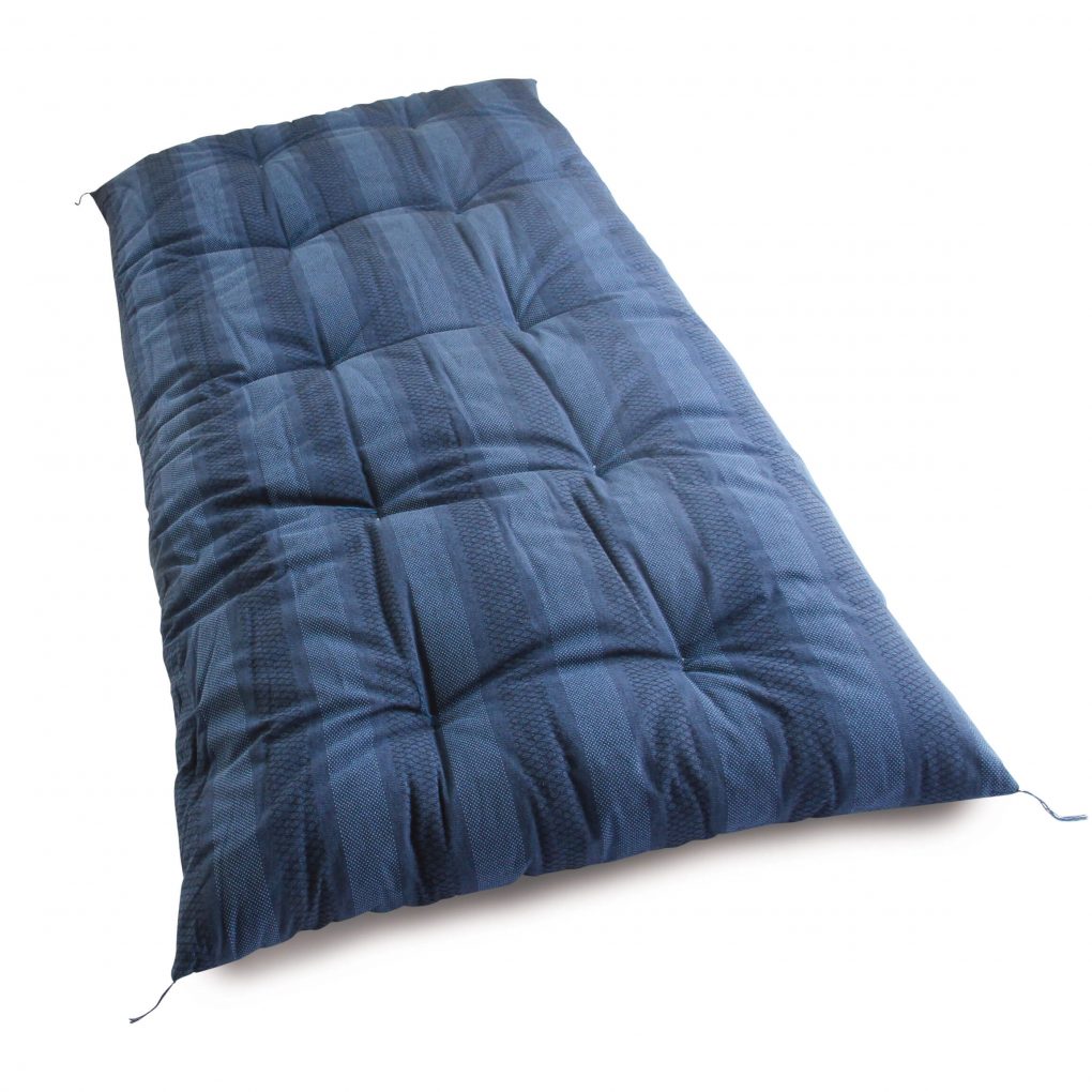 Japanese Futon Mattress, Artisan Handmade (Fabric: Enshu Weave Filling: Organic Cotton 100%,) MIXED BLUE