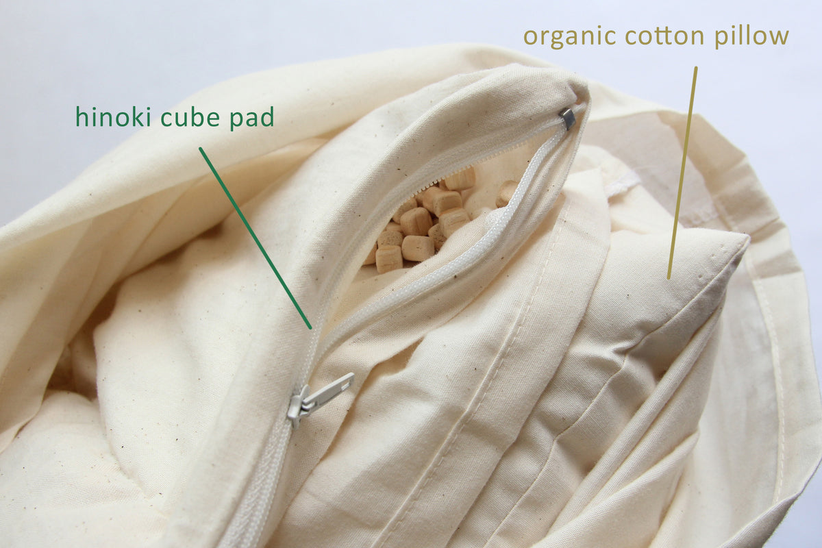 Dual Comfort Pillow, Organic Cotton and Hinoki Chips,  Artisan Handmade (Fabric: Organic Cotton, Filling: Organic Cotton 100% 600g) 17 x 25 in (43 x 63 cm) NC