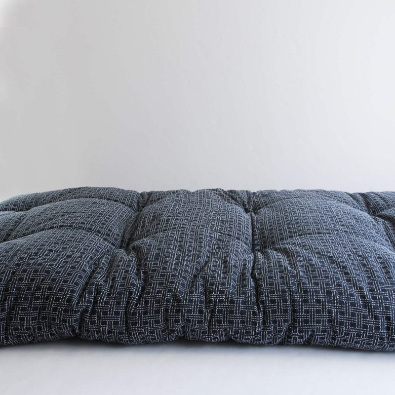Japanese Futon Mattress, Artisan Handmade (Fabric: Enshu Weaving with Sashiko Embroidery Filling: Organic Cotton 100%) NAVY
