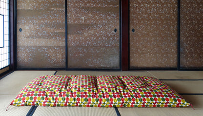Japanese Futon Mattress, Artisan Handmade (Fabric: Polka Dot Red, Filling: Organic Cotton 100%)