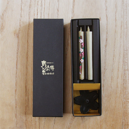Warousoku Hand-painted candles & holder (Sakura)