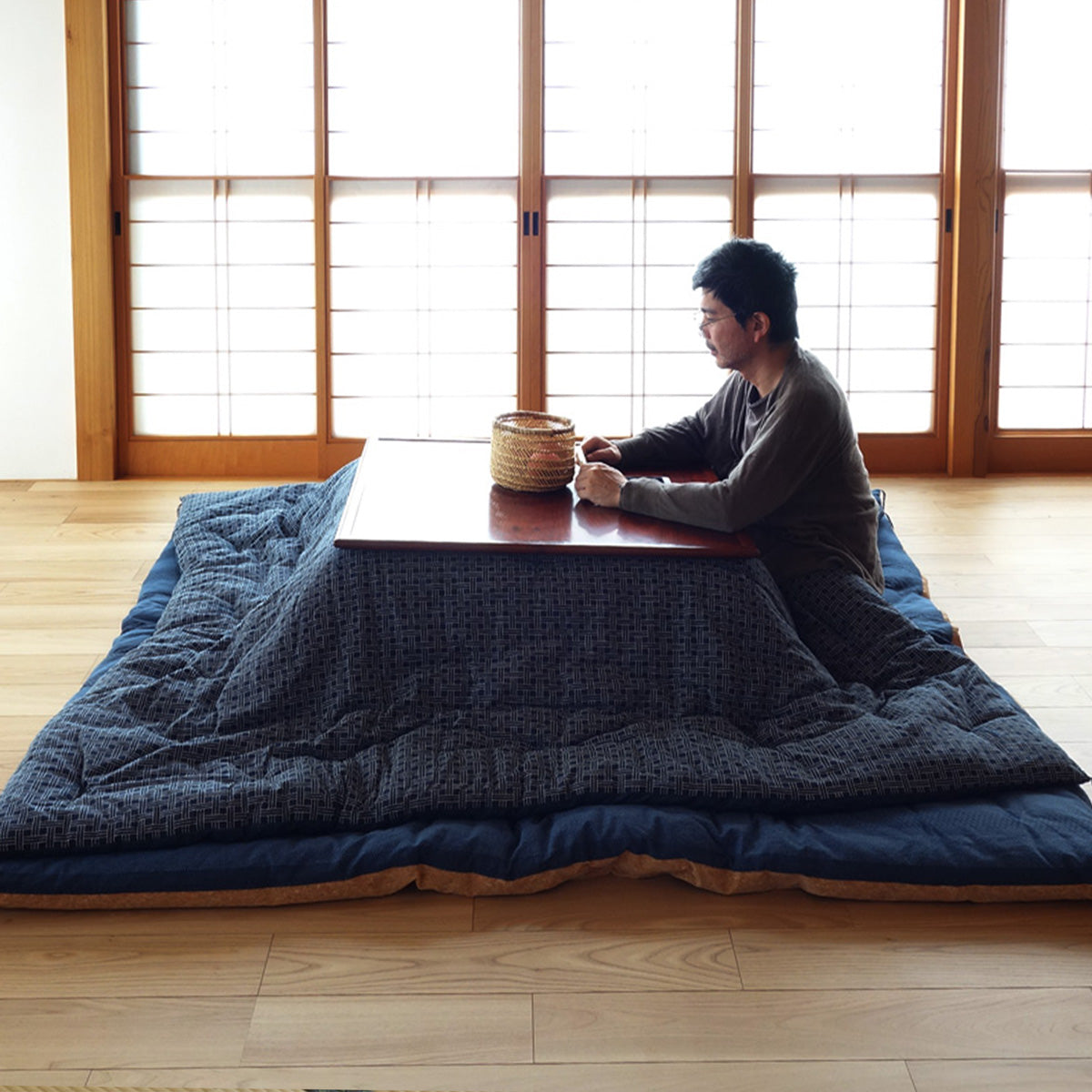 Reversible Kotatsu Futon Quilt - Enshu Weave / Nagomi - Organic Cotton Filling