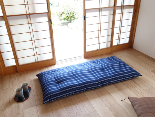 Capa de Almofada Japonesa (Naga-zabuton) - Tecido Enshu Weave Padrão Listras Shima 70 x 150 cm