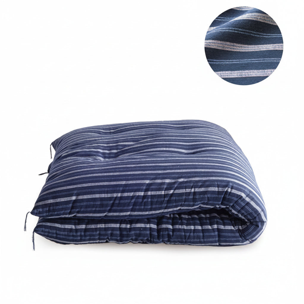 Japanese Futon Mattress Made by Craftsmen (Fabric: Enshu Weave Cotton Shima Stripes Pattern, Filling: Organic Cotton 100%)