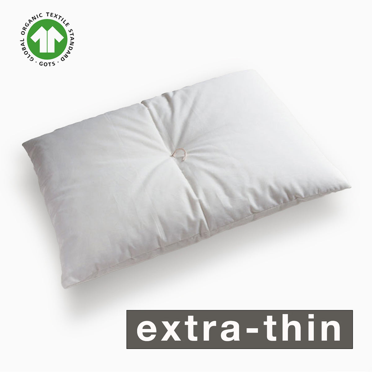 US STOCK GOTS Certified Organic Extra Thin Pillow,  Artisan Handmade with Pillowcase