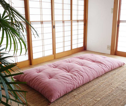 Japanese Futon Mattress, Artisan Handmade (Fabric: Herbal Dyed Cotton Filling: Organic Cotton 100%) Madder Stripe