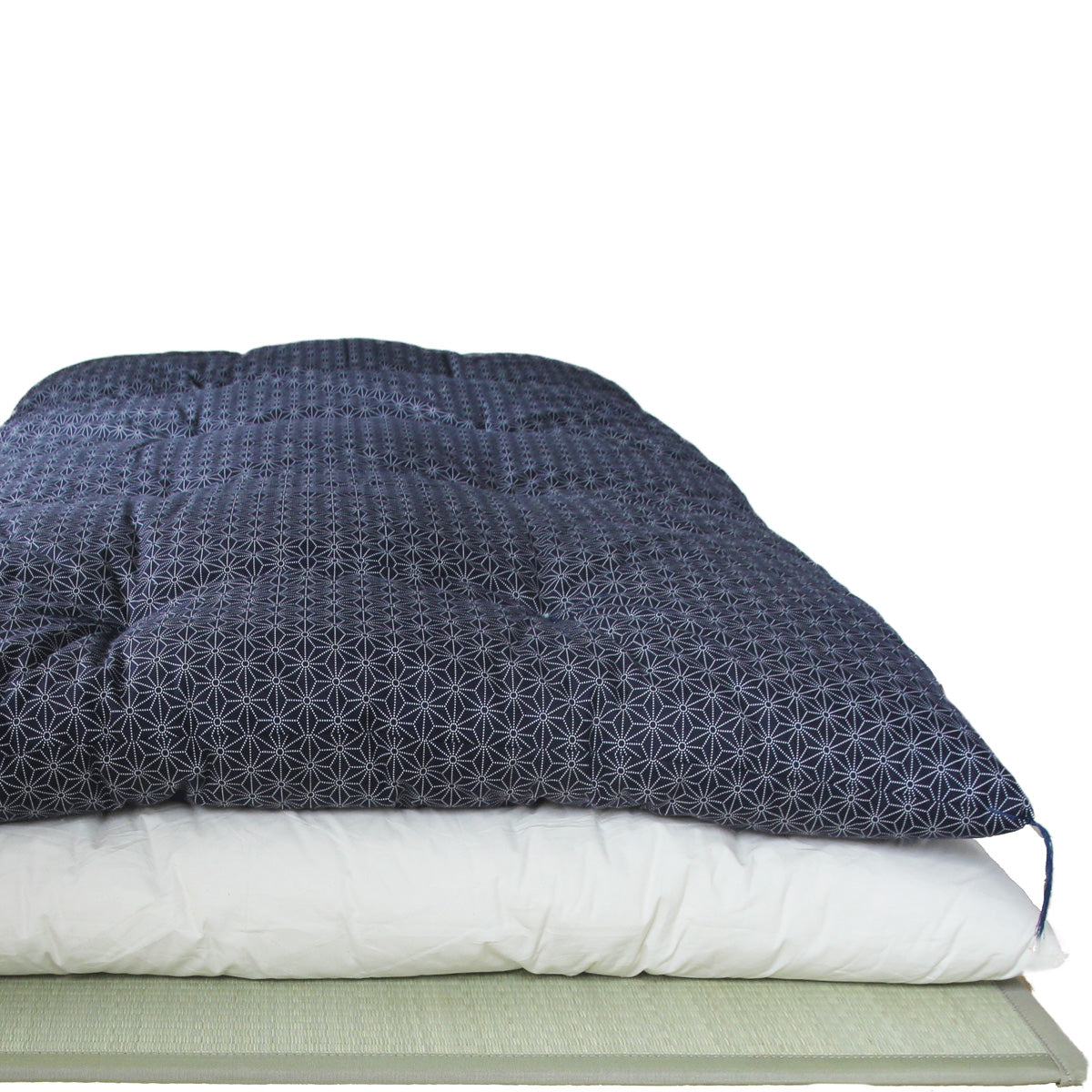 Japanese Futon Mattress Topper, Artisan Handmade 30% Thinner (Fabric: Asanoha Flax Leaf Pattern, Natural Cotton 100%)