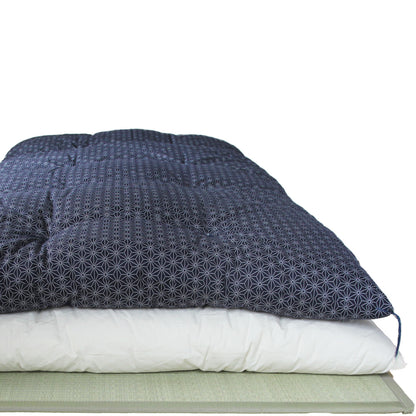 Japanese Futon Mattress Topper, Artisan Handmade 30% Thinner (Fabric: Asanoha Flax Leaf Pattern, Natural Cotton 100%)